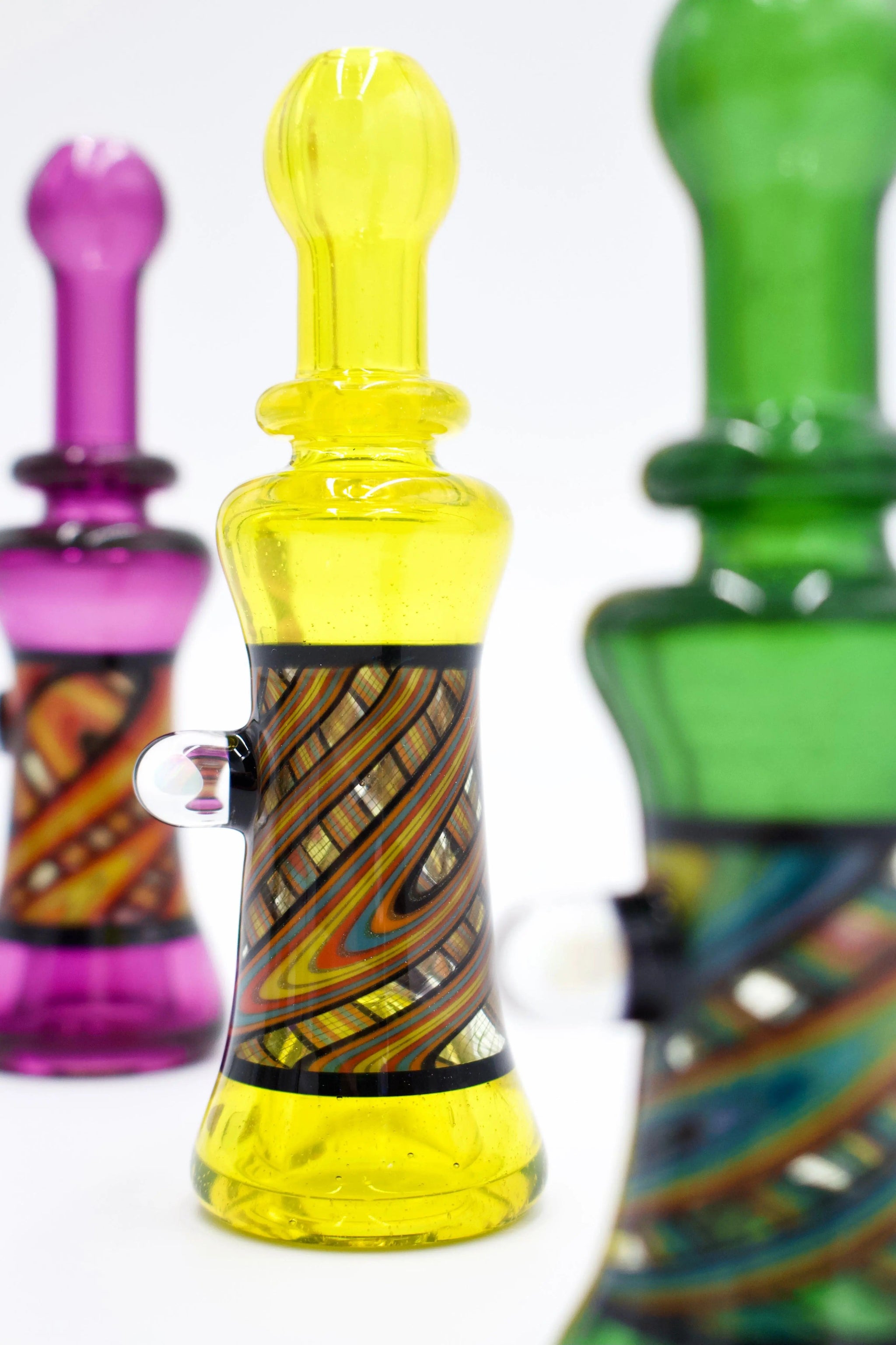 East Atlanta S&V Reverend Morse double-layer Chillums in green Stardust design, 2021, showing intricate glass craftsmanship.