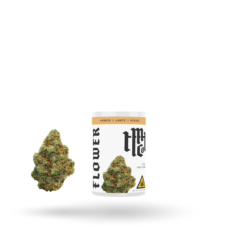 Hybrid THCa flower by Modern Herb Co, Lantz strain, 1/8oz package, fresh and vibrant cannabis buds.