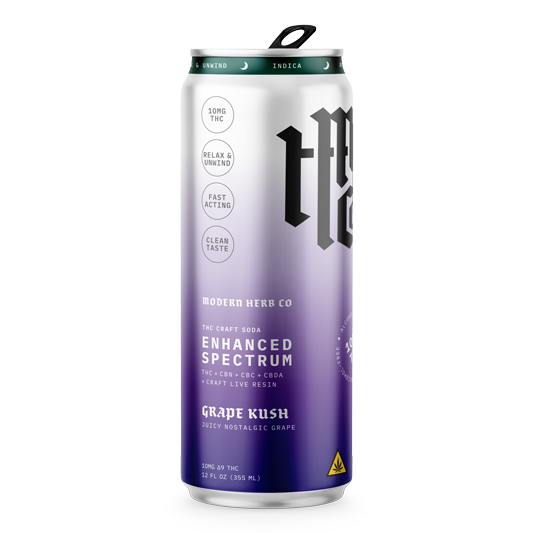 Enhanced Spectrum THC Craft Soda: Grape Kush (Indica) 12oz - 4pk