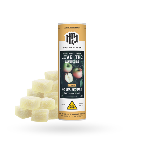 Live Resin D9 THC Gummies: Sour Apple (Hybrid) - 20ct