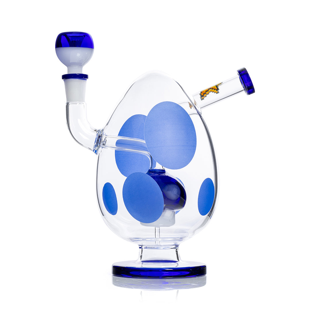 Blue Spotted Egg XL Bong by HEMPER, 9-inch water pipe with a unique spotted design and clear glass accents.