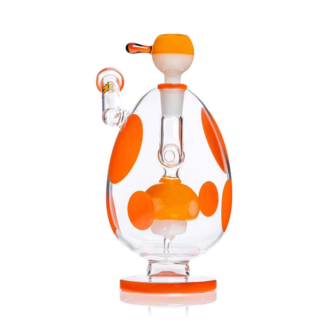 HEMPER Spotted Egg XL Bong, 9-inch orange glass waterpipe with spotted design, showcasing the front view on a white background.