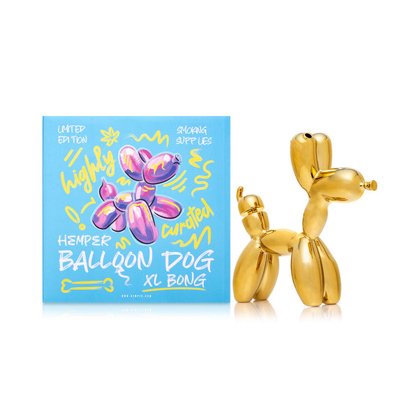 Large Balloon Dog XL Bong by HEMPER, 7.6-inch water pipe with a playful balloon dog design, includes box.