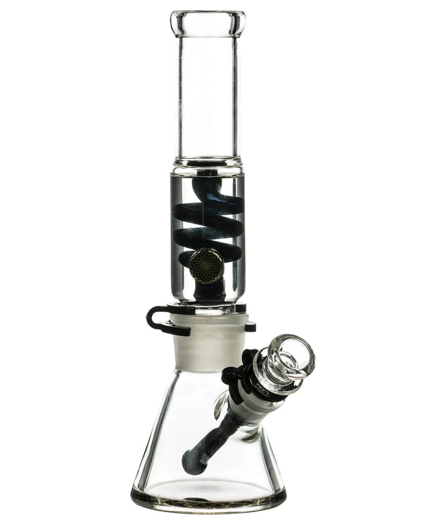 1Stop Glass 12-inch freezable glycerin coil beaker bong showing clear glass with coil and beaker base for smooth smoking.