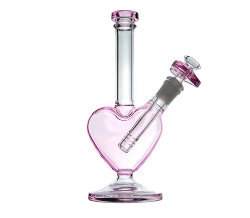 Valentine Heart Bong by 1Stop Glass, glass bong with a heart-shaped design, clear glass with red accents, for smoking enjoyment.