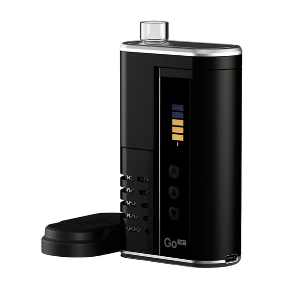 Arizer Go SRT Vaporizer in sleek black with digital display and ergonomic design, perfect for dry herb vaping.