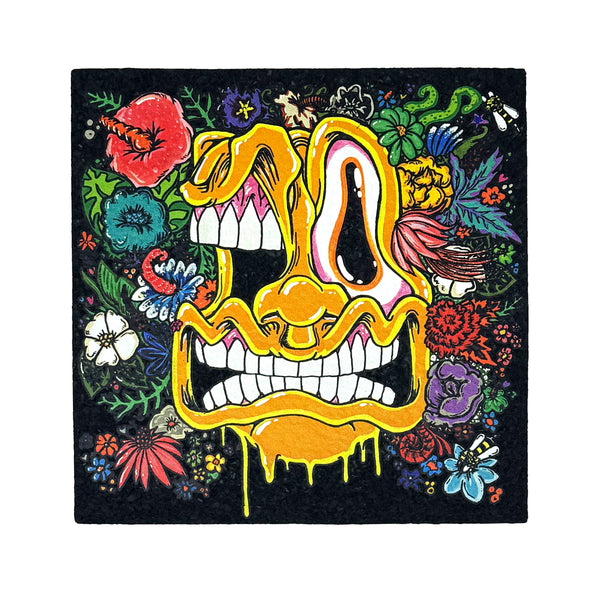 Winter Flower coaster by Mood Mats featuring a floral design, shown in a collaborative photo with Brooks and Vincent.