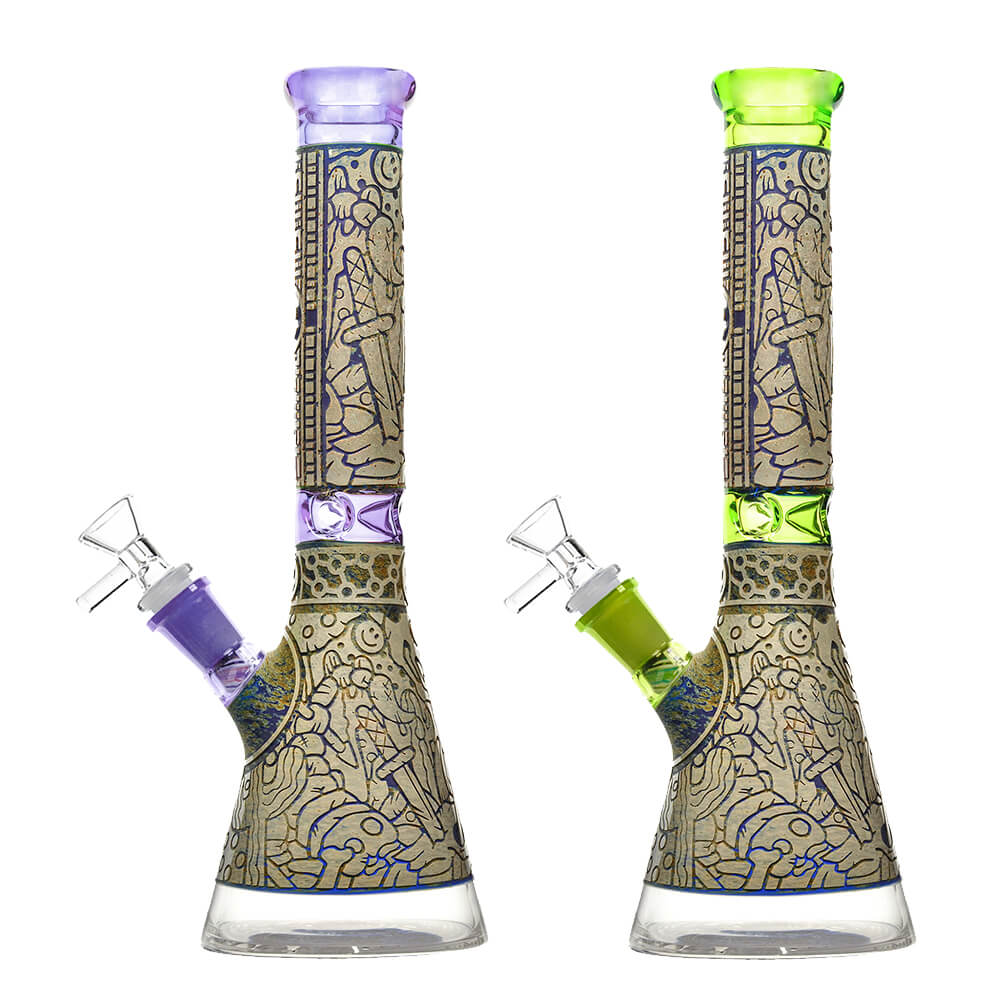 Calibear 12" Sandblasted Glass Beaker Art Bong | Limited Edition Northstar Glass
