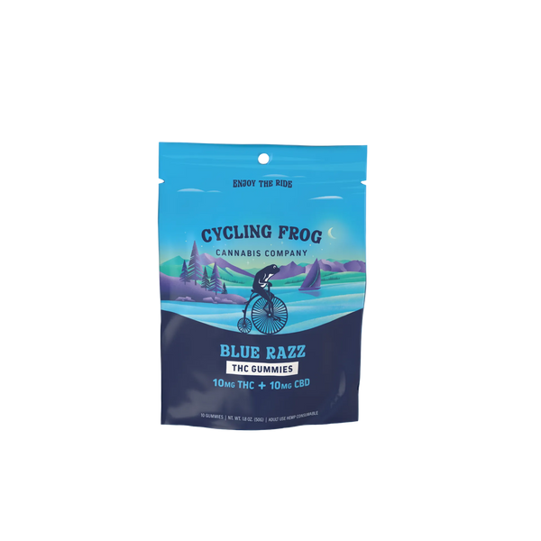 Cycling Frog 10mg THC+ 10mg CBD Blue Razz Gummies
