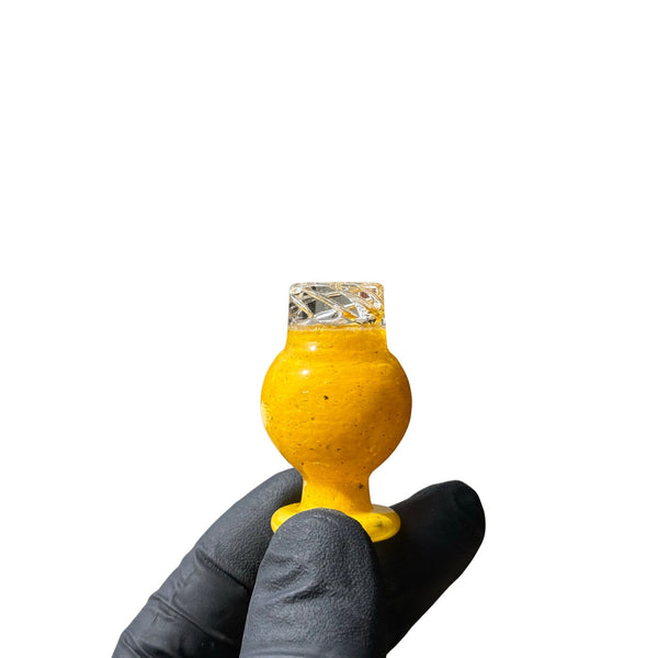 AFM Smoke Dot Turbo Glass Spinner Carb Cap with 2 colorful pearls, designed for concentrate vaporization and airflow control.