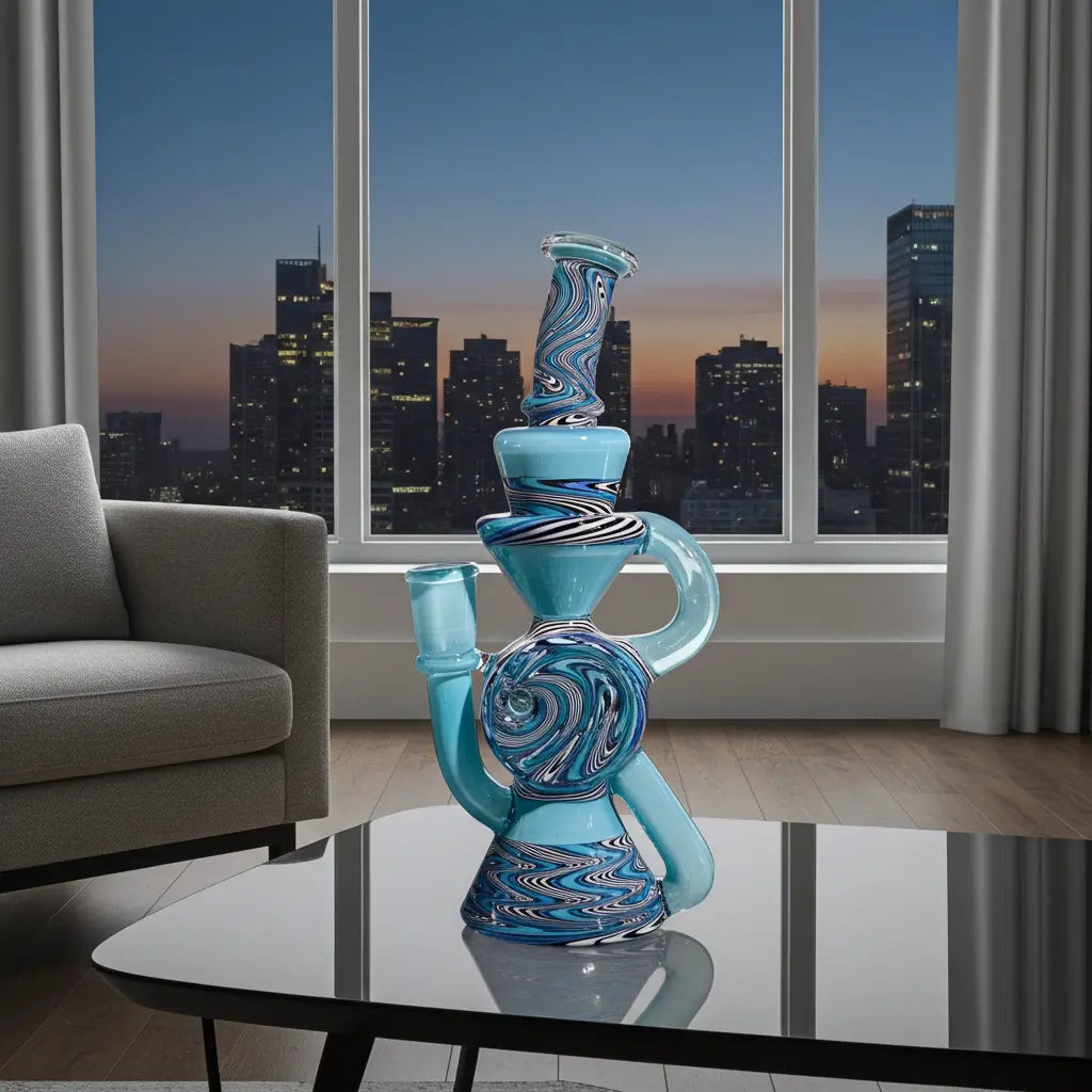 A1 Glass- Swiss Puck Recycler Ghost Aqua Azul - East Atlanta