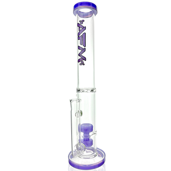 AFM Smoke 13-inch double puck straight tube bong with clear glass and black accents, showcasing its sleek design and straight shape.