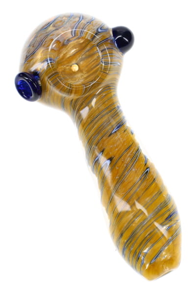 Silver-Fumed Frit Glass Spoon Pipe “Stripe Storm” – 4½″ – Assorted Colors