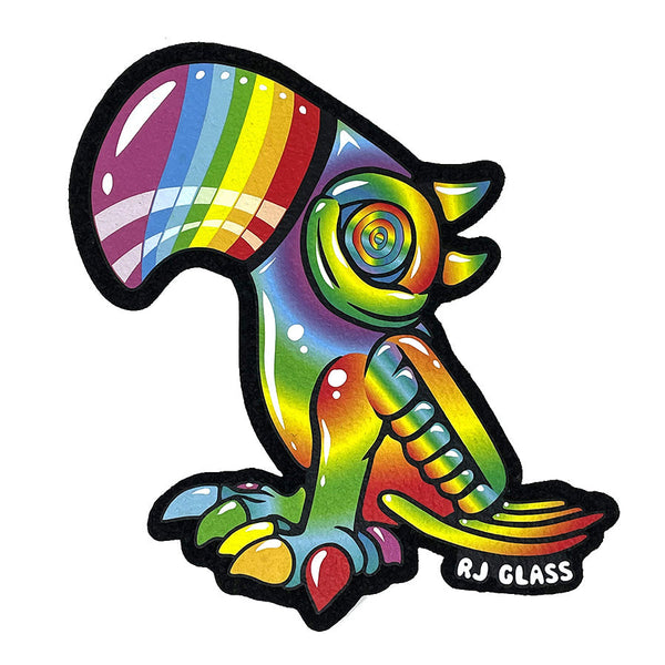 Faded Macaw coaster by Mood Mats featuring a colorful, artistic depiction of a macaw bird on a textured surface.