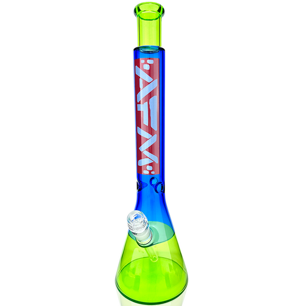 18" AFM Red Label Quasar Glass Beaker Bong – Ink Blue / Lime