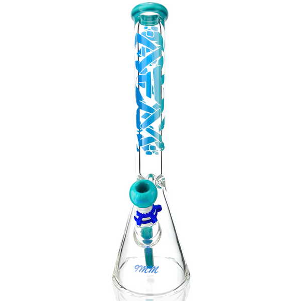 AFM Smoke 18-inch Phoenix 9mm clear glass beaker bong with percolator and matching accessories in a bundle set.