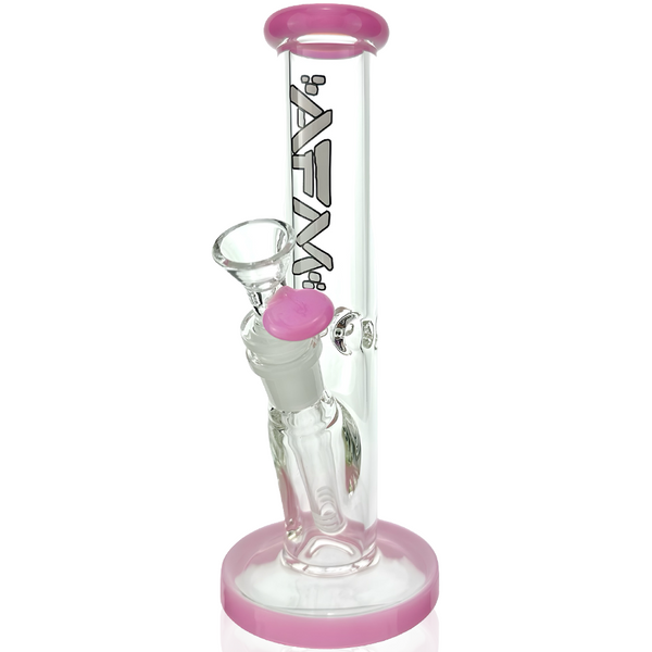 8-inch AFM Smoke colored lip clear mini straight tube beaker bong with a simple glass design and straight neck.