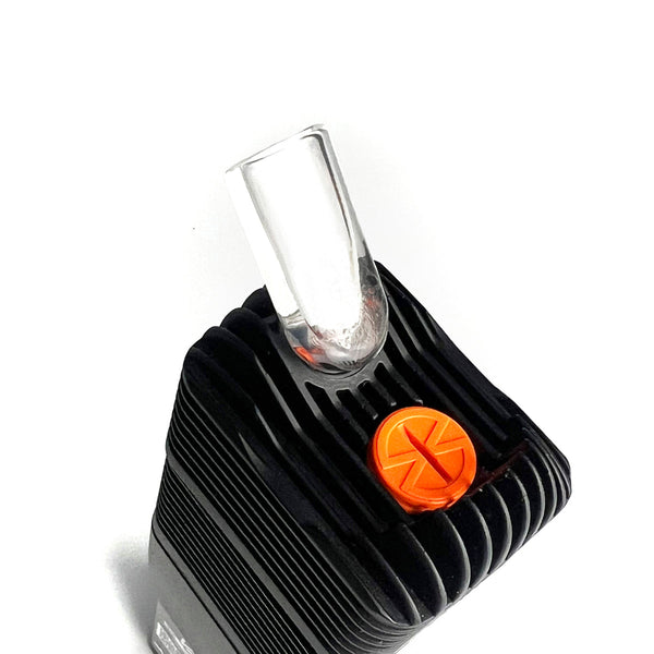 Venty Vaporizer glass mouthpiece by The Stash Shack, clear and cylindrical with smooth, rounded ends for comfortable use.