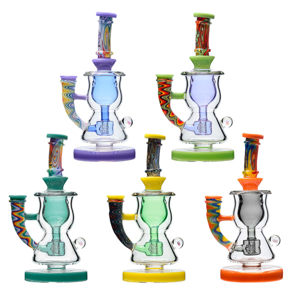Calibear Wigwag Curvy Torus Incycler Dab Rig – 8" Handcrafted Borosilicate Glass Rig with Torus Chamber & Color Wig Wag Accents