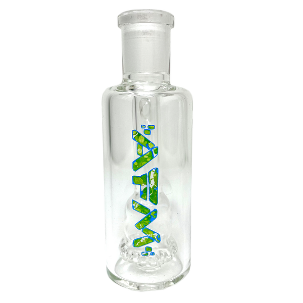 AFM Green Bubbles 5-inch glass ash catcher for showerhead, designed for smoke and vape accessories, showcasing its vibrant green bubble pattern.