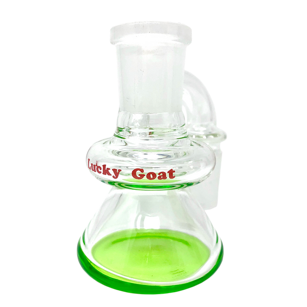 Lucky Goat 3-inch dry ash catcher with 14mm and 18mm male joints, colorful glass design for smoking accessories.
