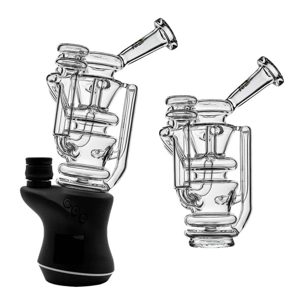 Calibear Triple Vortex Recycler glass attachment for Focus V Carta vaporizer, showcasing the intricate vortex design and glass construction.