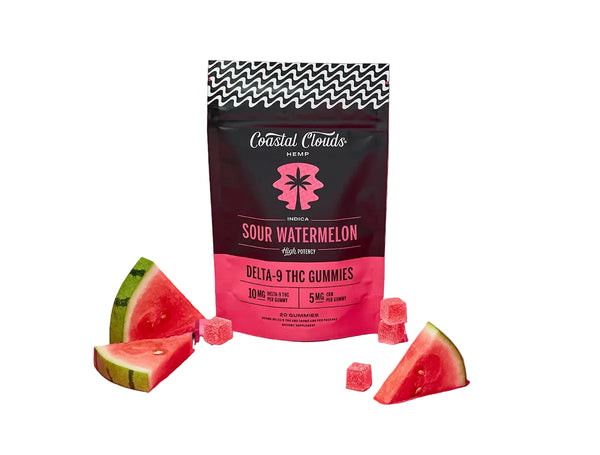 East Atlanta Village Coastal Clouds Sour Watermelon candies in a 20-pack, featuring tangy, fruity watermelon flavor in vibrant packaging.