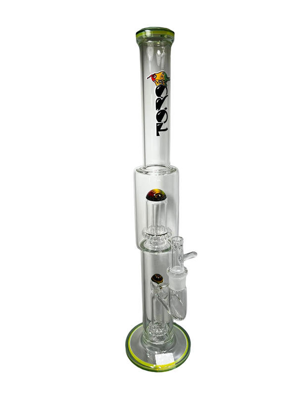 Toro glass circ to circ bong with Rasta reversal sections, 18mm joint, showcasing colorful glass design and sturdy construction.