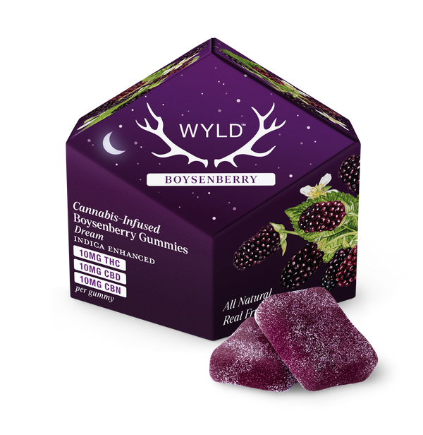 Wyld Boysenberry 'Dream' flavored vape cartridge by East Atlanta Village Smoke, Vape, and CBD featuring a colorful label.