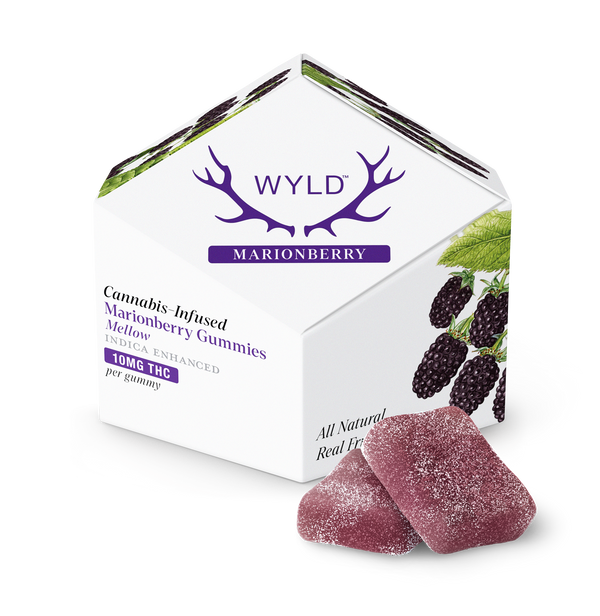 Wyld Marionberry Mellow CBD vape cartridge from East Atlanta Village Smoke and Vape, showing the colorful packaging and product label.