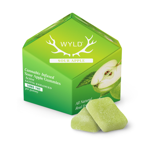 Sour apple flavored vape cartridge by Wyld Active from East Atlanta Village Smoke, Vape, and CBD with vibrant label design.