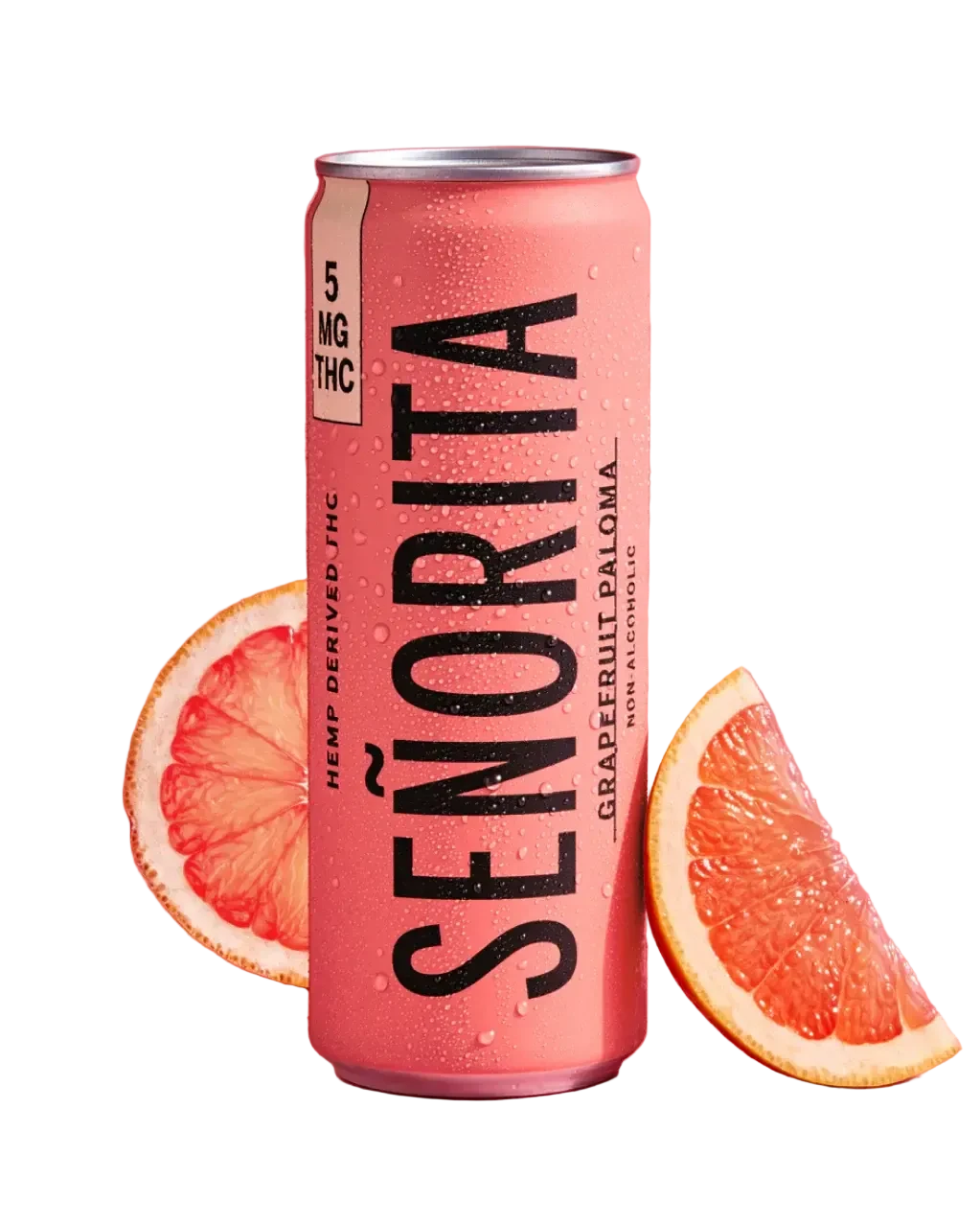 EAV Smoke & Vape Senorita THC Paloma Grapefruit drink with a glass filled with pink grapefruit and ice for a refreshing look.
