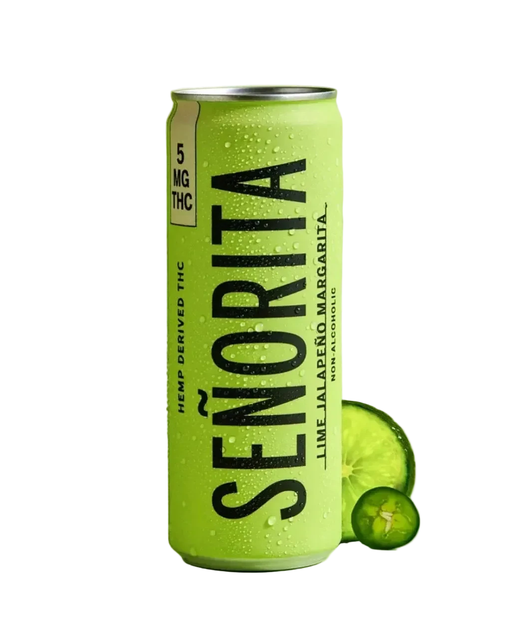 Senorita THC Lime Jalapeno Margarita drink by EAV Smoke & Vape, bottled beverage with lime and jalapeno flavor elements.