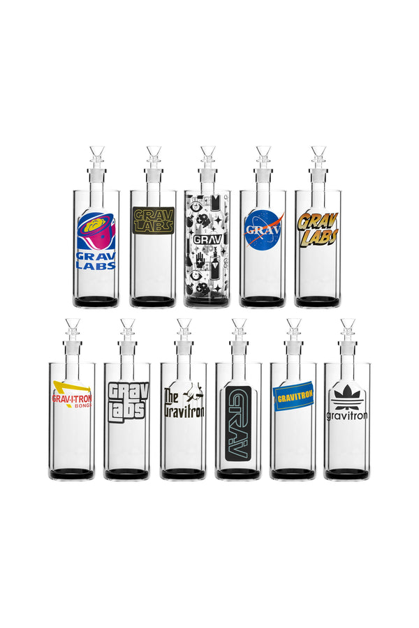 GRAV® Collectible Gravitron bong featuring transparent glass with colorful accents and a detailed sci-fi inspired design.