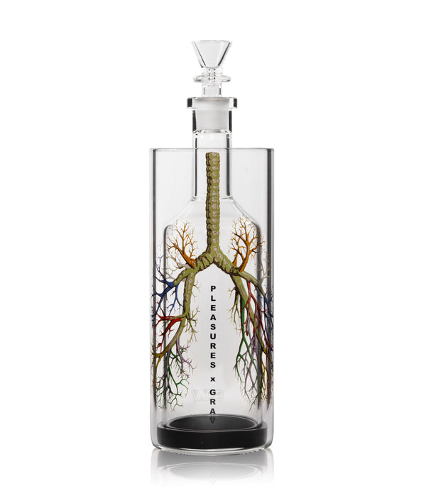 GRAV Breathe Again Gravitron bong with clear glass design and intricate base, designed for smooth herbal smoking sessions.