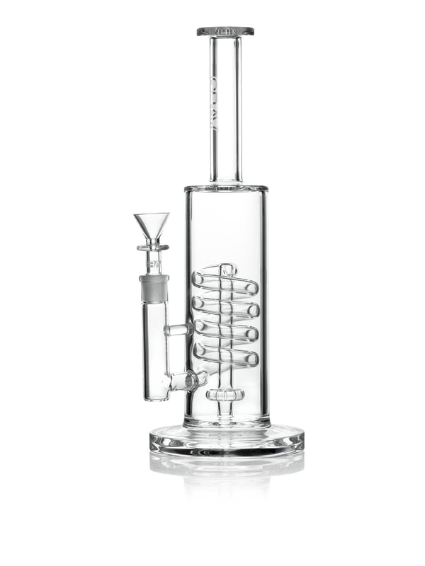 GRAV Clear Coil Showerhead Water Pipe bong with transparent glass body and coil design for smooth water filtration.
