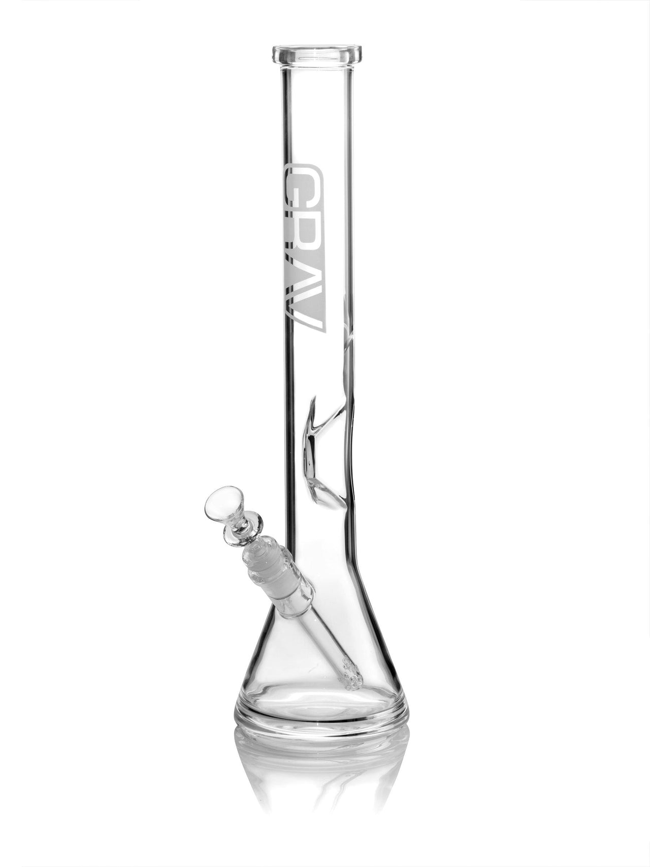 GRAV large clear beaker base water pipe bong with glass mouthpiece and base, designed for smooth smoking experience.