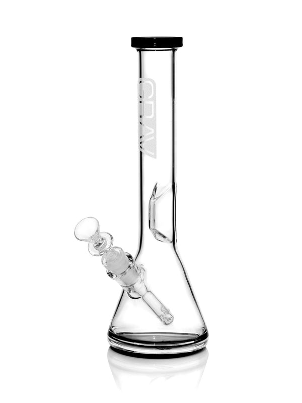 GRAV Medium black accent beaker base water pipe, glass bong with sturdy design and clear viewing chamber for smooth smoking.