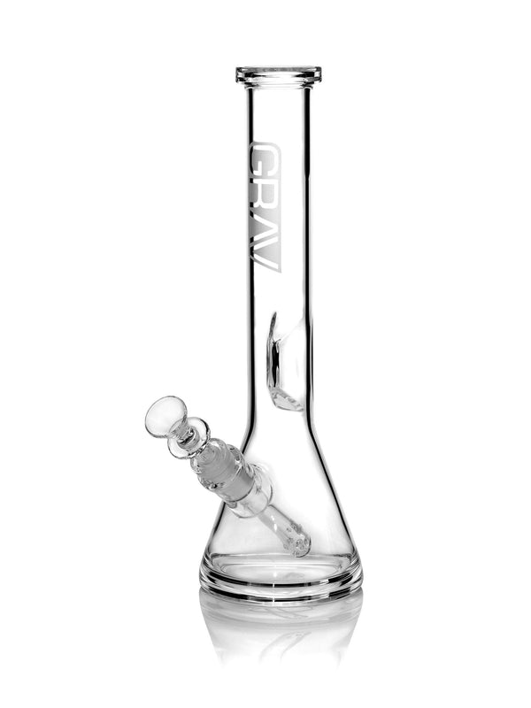 GRAV Medium clear beaker base water pipe bong with a straight tube design for smooth smoking experience.
