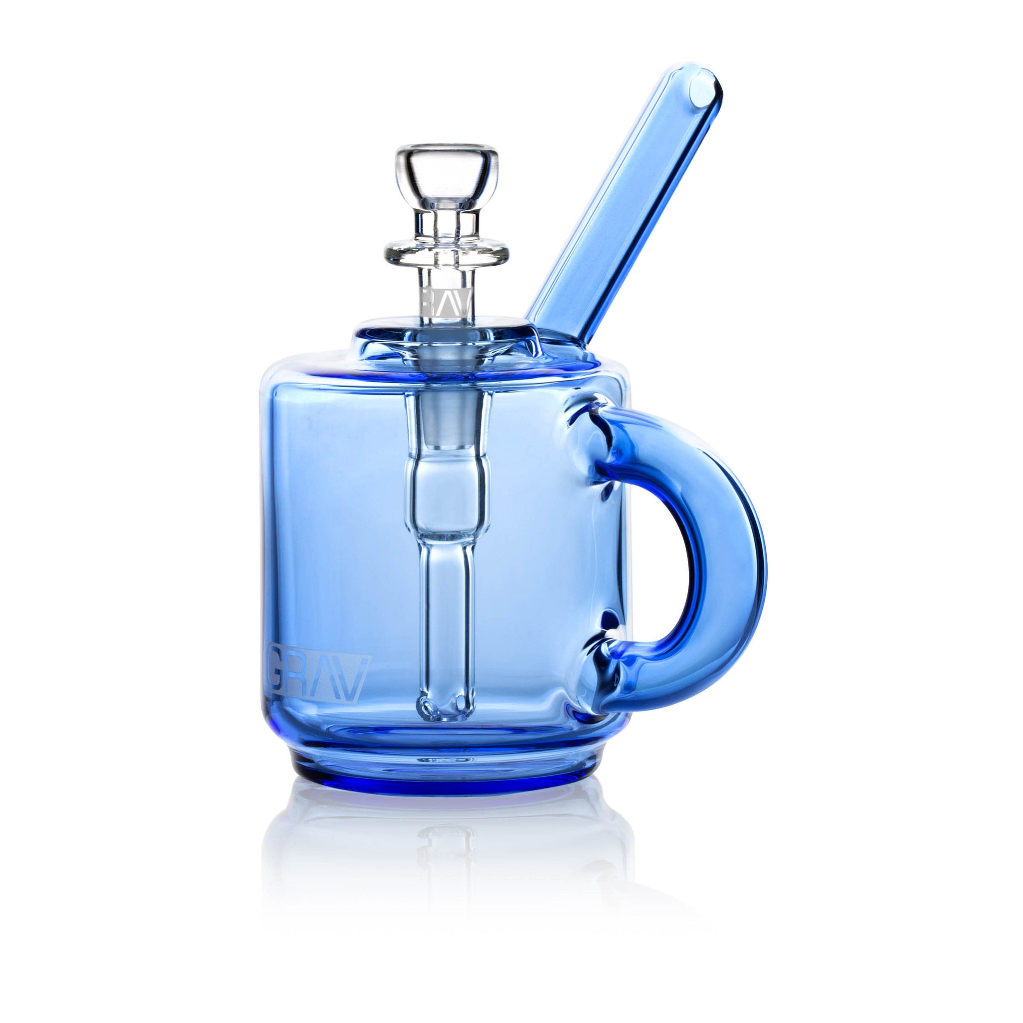 GRAV Coffee Mug Pocket Bubbler in assorted colors, compact glass bubbler with a built-in mug for on-the-go use.