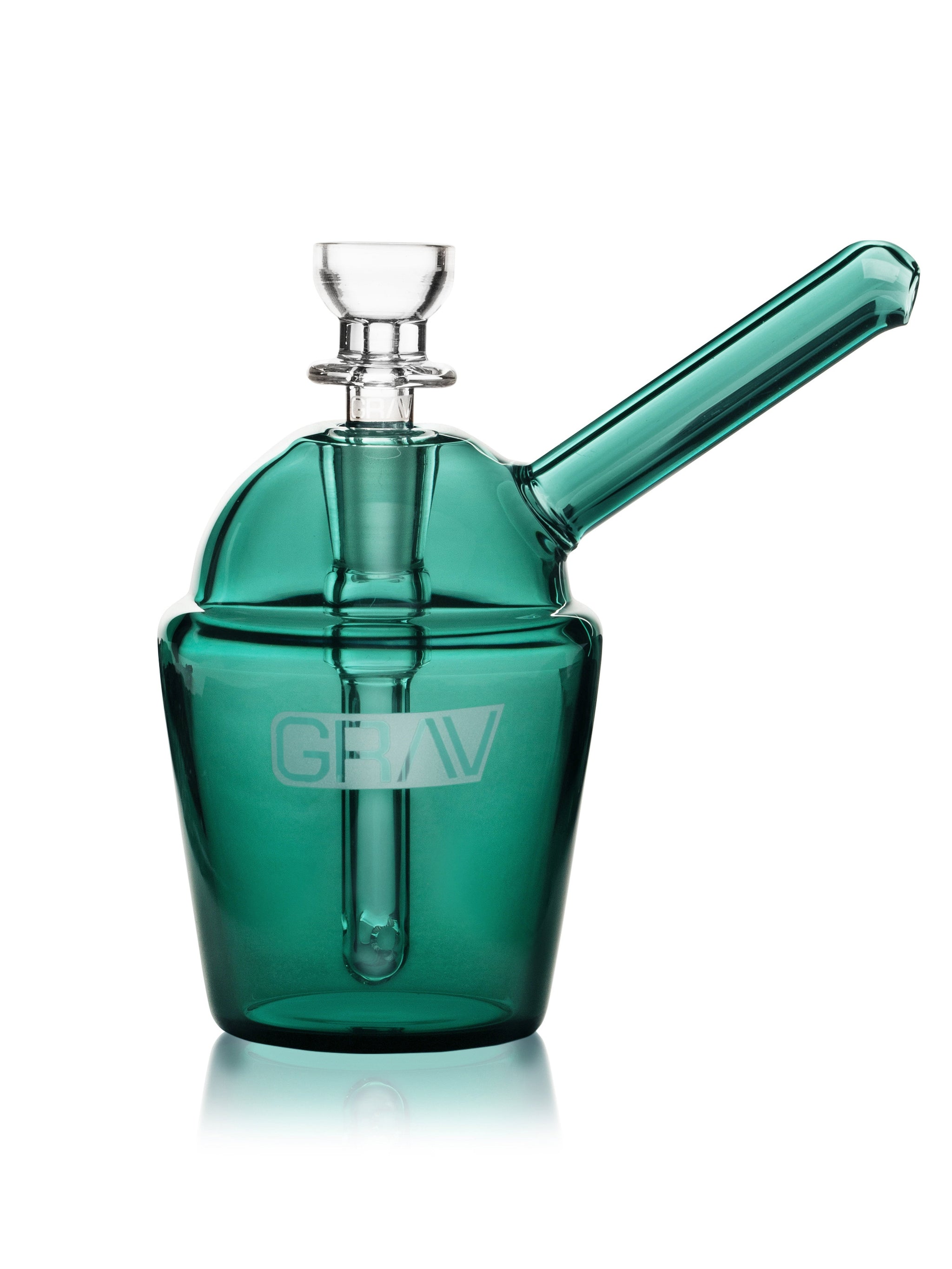 GRAV Slush Cup Pocket Bubbler in assorted colors, compact glass bubbler for smooth hits with a clear design and textured grip.