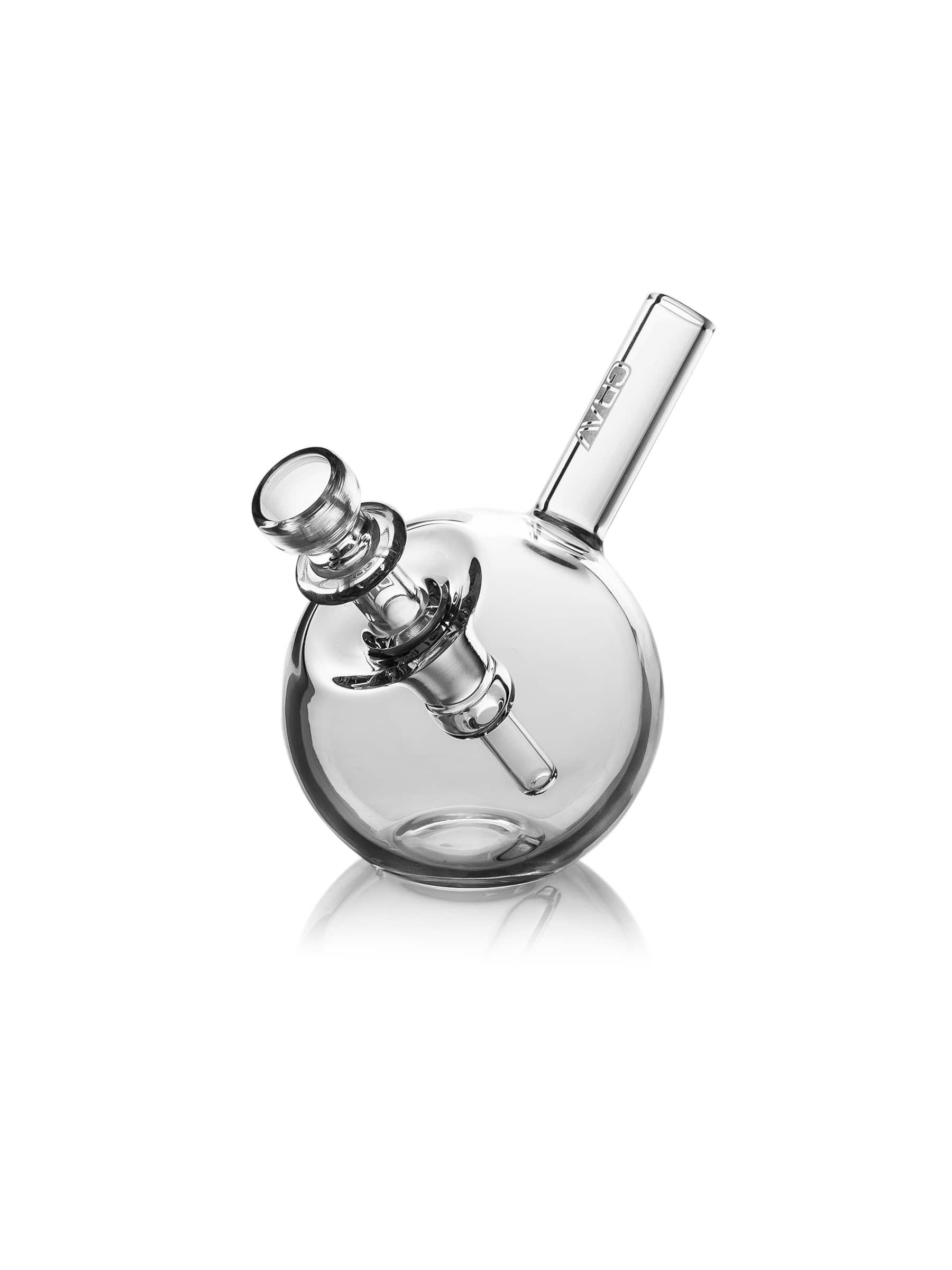 GRAV Spherical Pocket Bubbler in light cobalt color, compact glass water pipe with rounded shape and assorted vibrant colors.