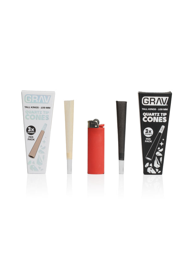 GRAV® Tall Kings Quartz Tip Cones for smoking, featuring natural quartz tips, designed for smooth, flavorful sessions.