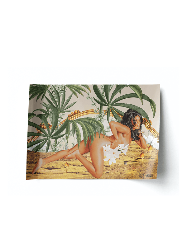 GRAV The Flower is Female poster, vibrant artwork featuring floral design and bold text, ideal for wall decor.