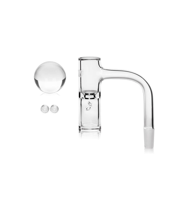 GRAV® 10mm 90° hybrid quartz bucket set for vaporizer, includes durable quartz parts and accessories for smooth smoking experience.