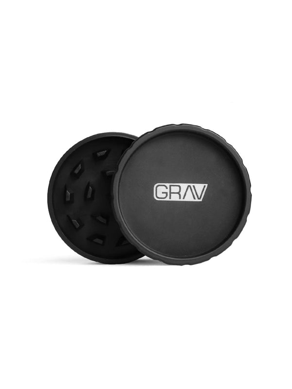 Inside view of GRAV® Hemp Plastic 2-piece grinder top showing the grinding teeth and interior design.