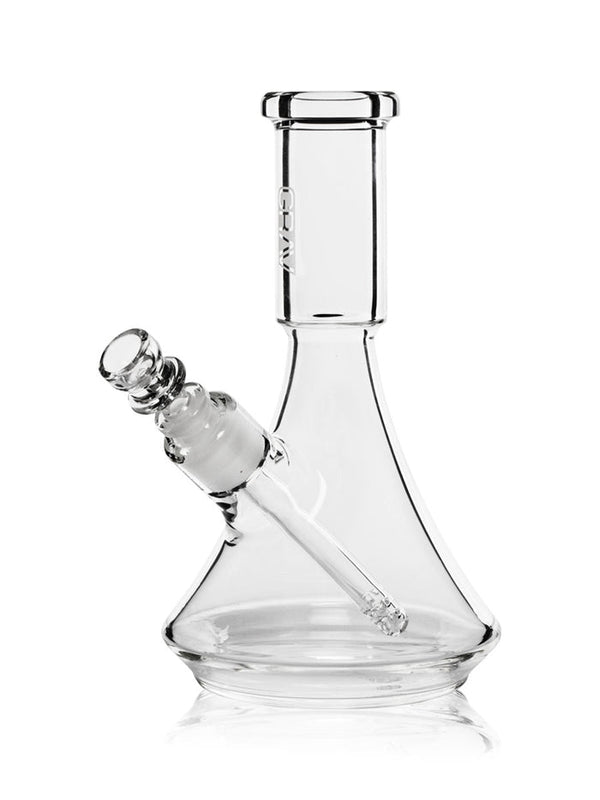 GRAV Small Deco Beaker Bong water pipe with clear glass and intricate decorative patterns, designed for smooth smoking experiences.