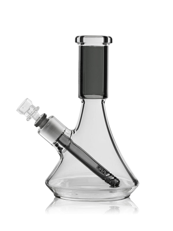 GRAV® Small Deco Beaker Bong water pipe in smoke grey, featuring a compact design and sturdy glass construction.