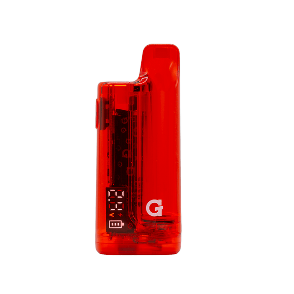 Red translucent G Pen Hydout 510 Battery by Grenco Science, compact and sleek vape battery with LED indicator.