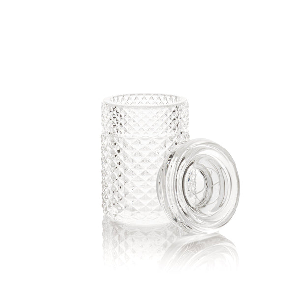 Clear Twenties Collection Jar accessory by Jane West, featuring a sleek glass design with a minimalist style.